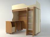 Кровать-чердак с шкафом и поворотным столиком