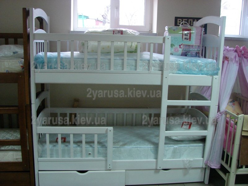 Двухъярусная кровать Карина Люкс усиленная (RAL белый) + матрасы Эко 41 + 2 подушки в подарок